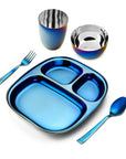 Electric Blue Steel Dinnerware Set – 5-Piece Family Toolkit