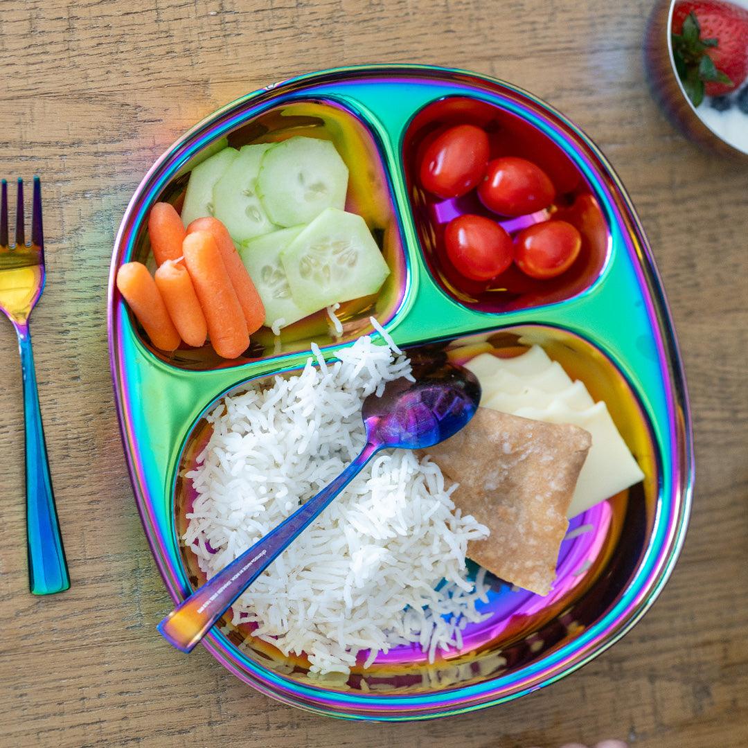 Rainbow Colour Steel Plate - Divided Dinner Plate
