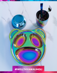 Bear-y Cute Rainbow Colour Steel Plate – Divided Dinner Plate