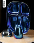 Electric Blue Steel Dinnerware Set – 5-Piece Family Toolkit