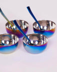 Rainbow Colour Steel Bowl Spoon Set – 4-Pack Family Collection