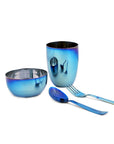 Electric Blue Steel Dinnerware Set – 4-Pack Family Toolkit