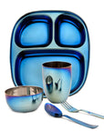 Electric Blue Steel Dinnerware Set – 5-Piece Family Toolkit