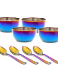 Rainbow Colour Steel Bowl Spoon Set – 4-Pack Family Collection
