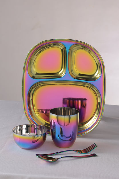 Wellthya 2.0 Rainbow Steel Dinnerware Set – 5-Piece Family Toolkit