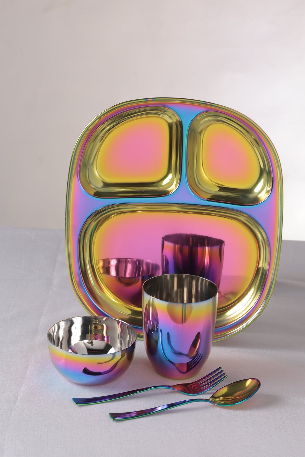 Wellthya 2.0 Rainbow Steel Dinnerware Set – 5-Piece Family Toolkit