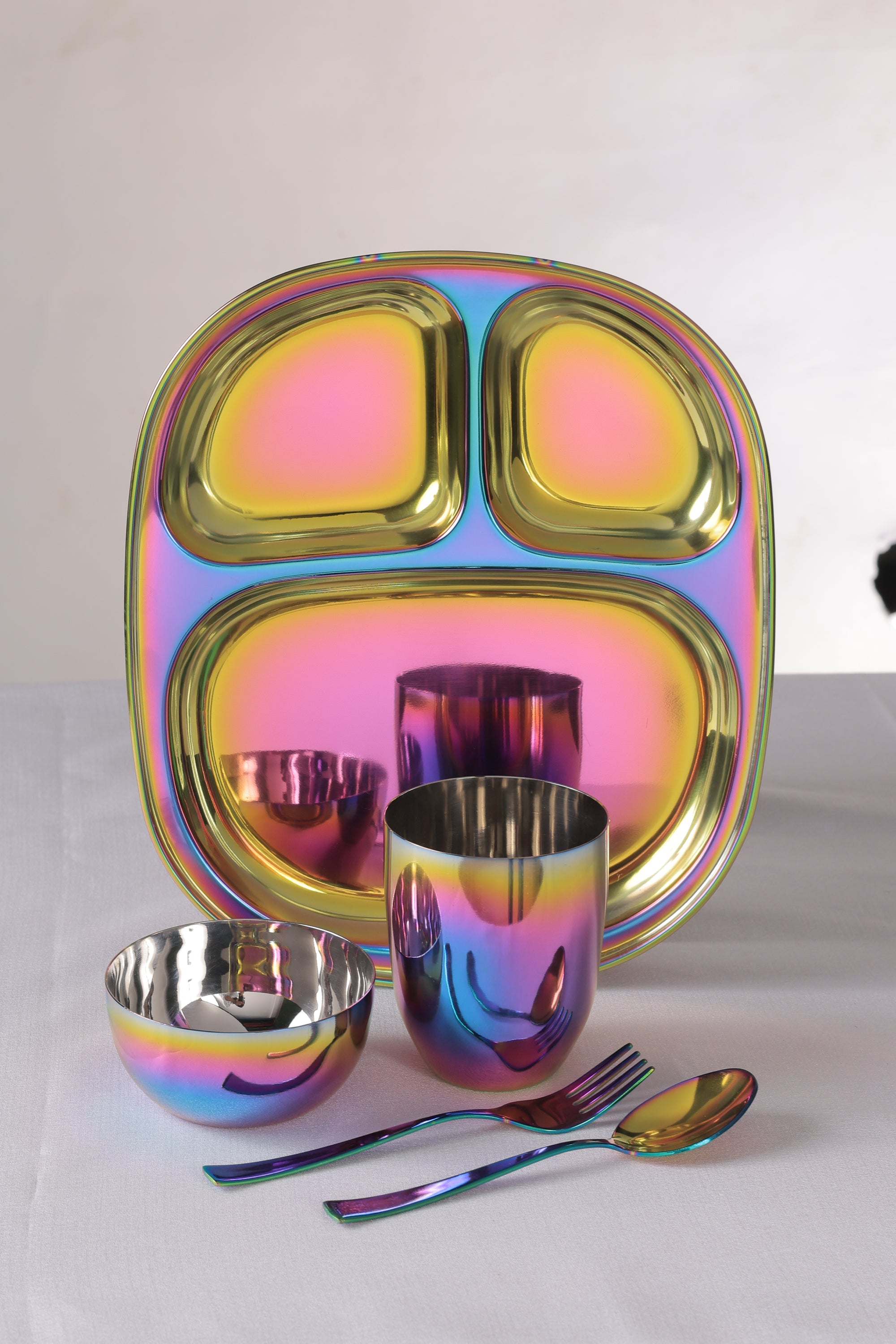 Wellthya 2.0 Rainbow Steel Dinnerware Set – 5-Piece Family Toolkit