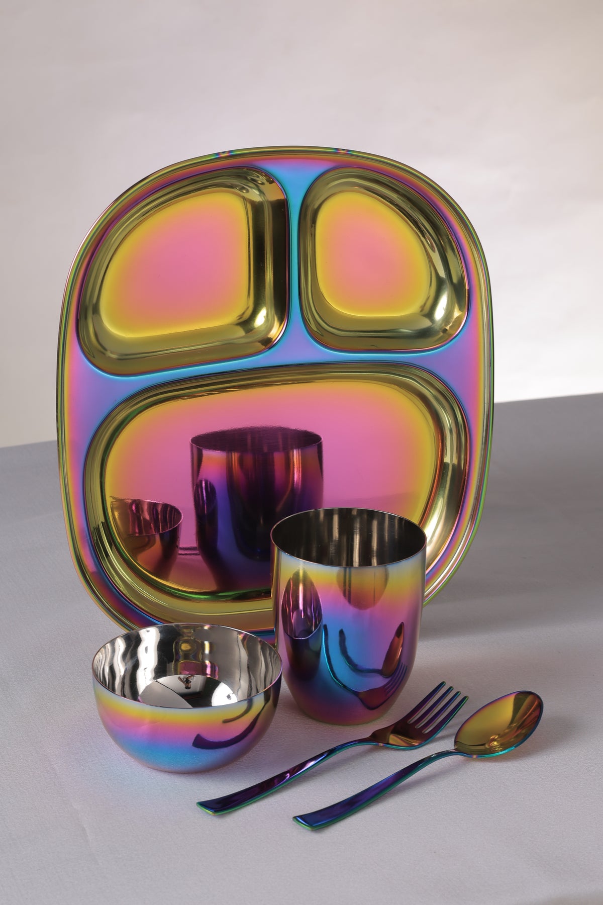 Wellthya 2.0 Rainbow Steel Dinnerware Set – 5-Piece Family Toolkit