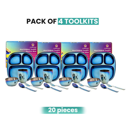 Electric Blue Steel Dinnerware Set – 4-Pack Family Toolkit