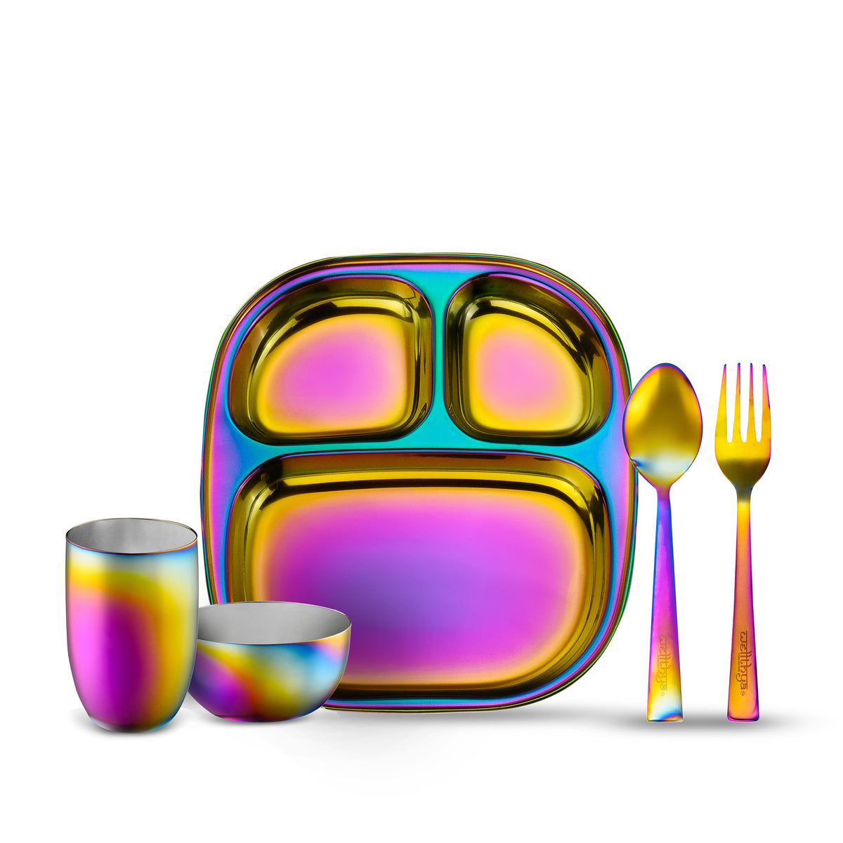 Rainbow Steel Dinnerware Set – 5-Piece Family Toolkit