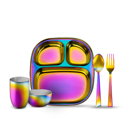 Rainbow Steel Dinnerware Set – 5-Piece Family Toolkit