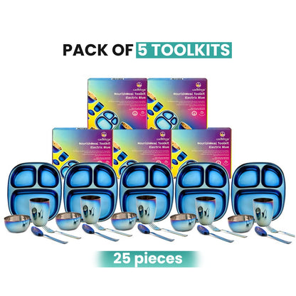 Electric Blue Steel Dinnerware Set – 5-Pack Family Toolkit