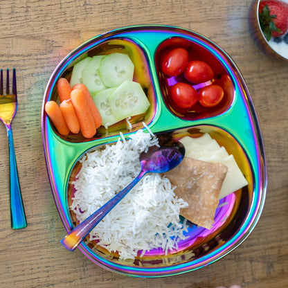 Rainbow Colour Steel Plate - Divided Dinner Plate