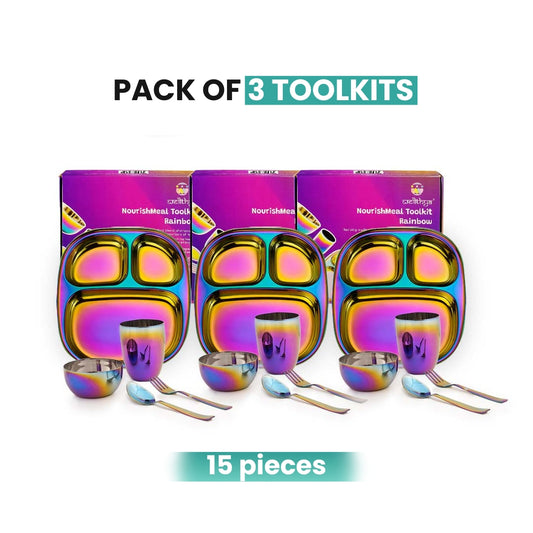 Rainbow Colour Steel Dinnerware Set – 3-Pack Family Toolkit