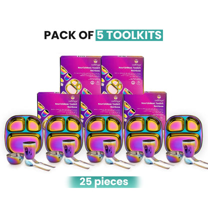 Rainbow Colour Steel Dinnerware Set – 5-Pack Family Toolkit
