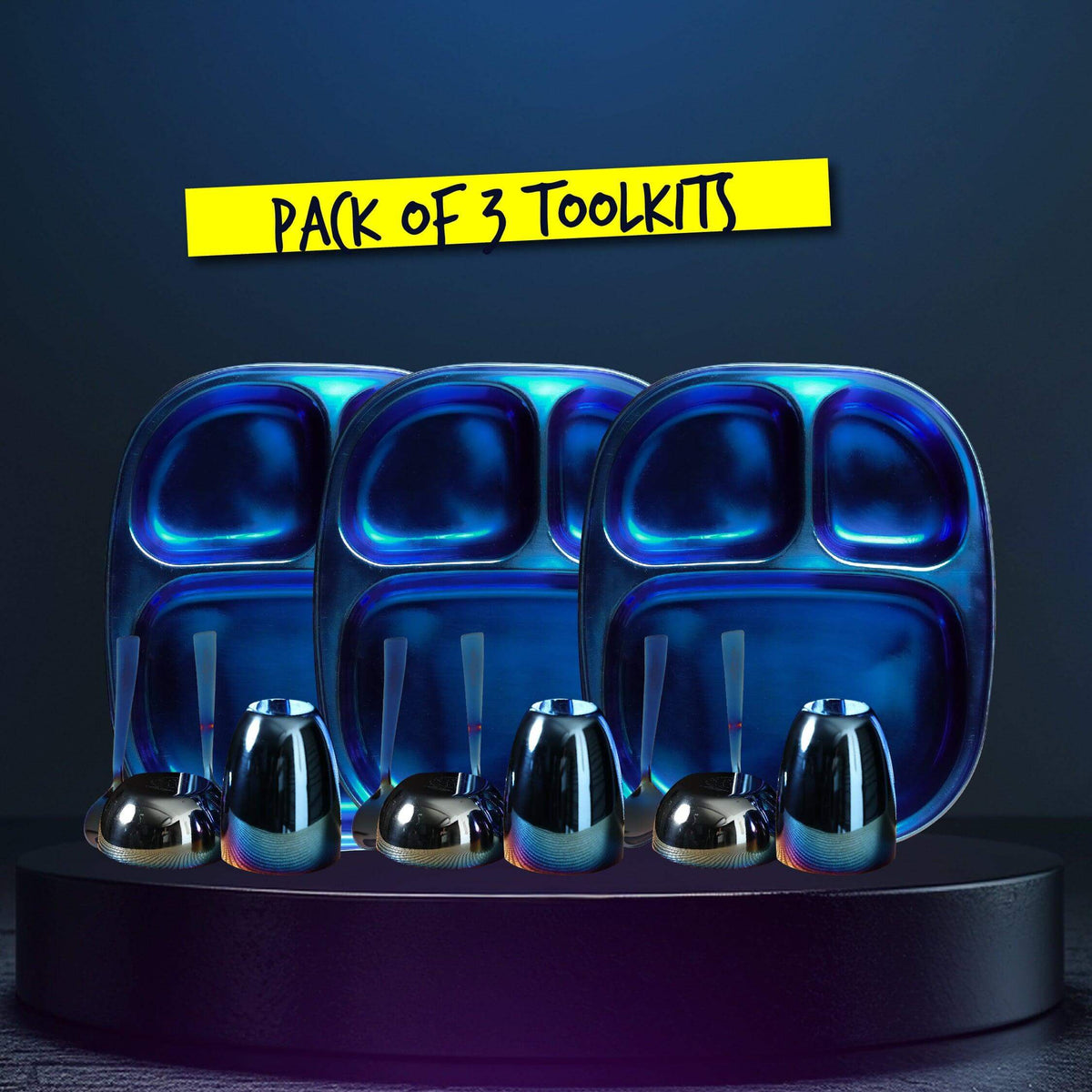 Electric Blue Steel Dinnerware Set – 3-Pack Family Toolkit