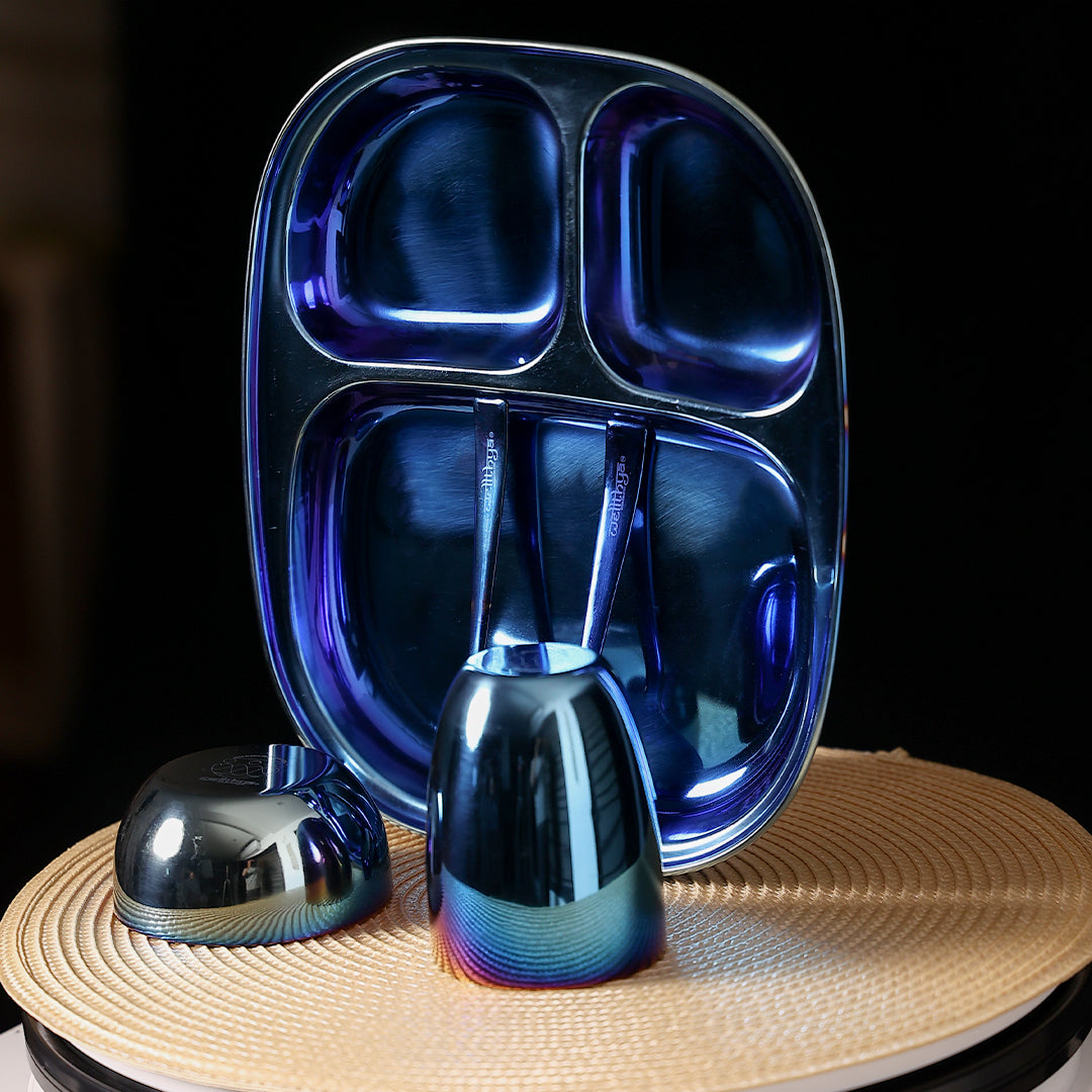 Electric Blue Steel Dinnerware Set – 5-Pack Family Toolkit