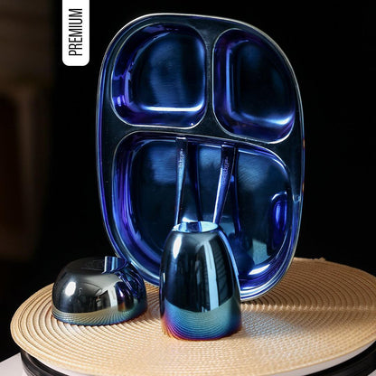 Electric Blue Steel Dinnerware Set – 5-Piece Family Toolkit