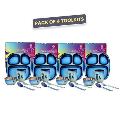 Electric Blue Steel Dinnerware Set – 4-Pack Family Toolkit
