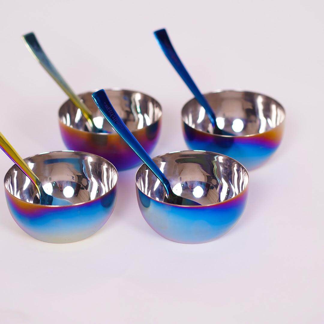 Rainbow Colour Steel Bowl Spoon Set – 4-Pack Family Collection