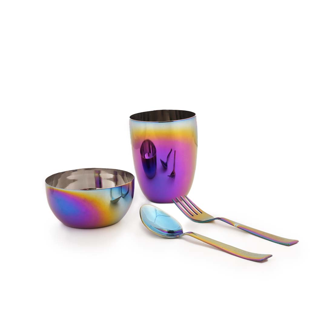 Bear-y Cute Rainbow Colour Steel Dinnerware Set – 5-Piece Toolkit