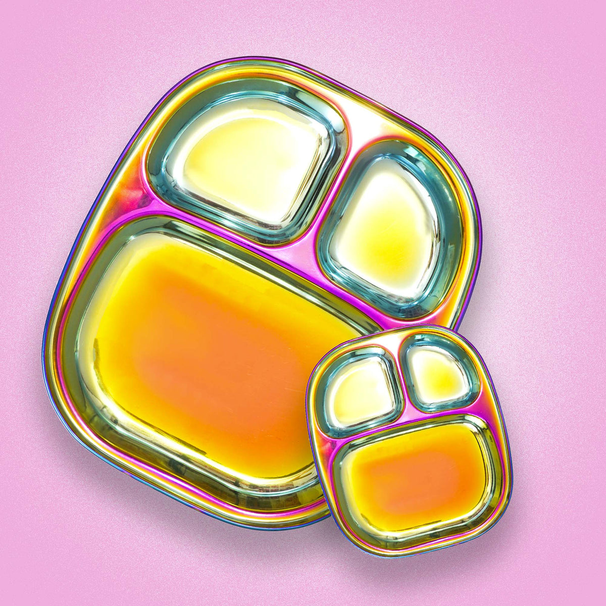 Rainbow Colour Steel Plates – 2-Pack Divided Dinner Plates