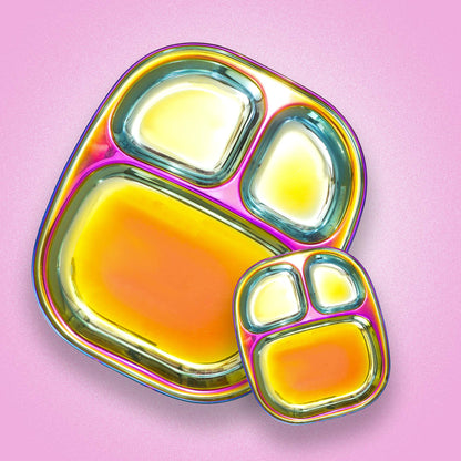 Rainbow Colour Steel Plates – 2-Pack Divided Dinner Plates
