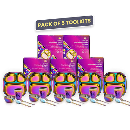 Rainbow Colour Steel Dinnerware Set – 5-Pack Family Toolkit