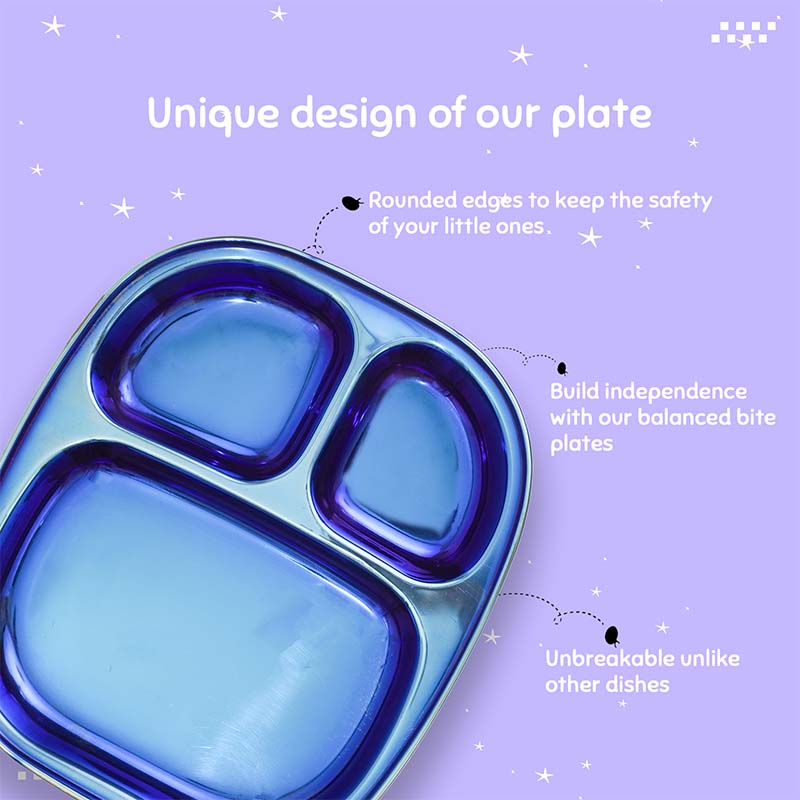 Electric Blue Steel Plate - Divided Dinner Plates