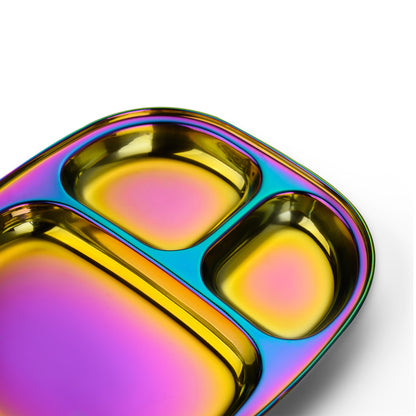 Rainbow Colour Steel Plate - Divided Dinner Plate