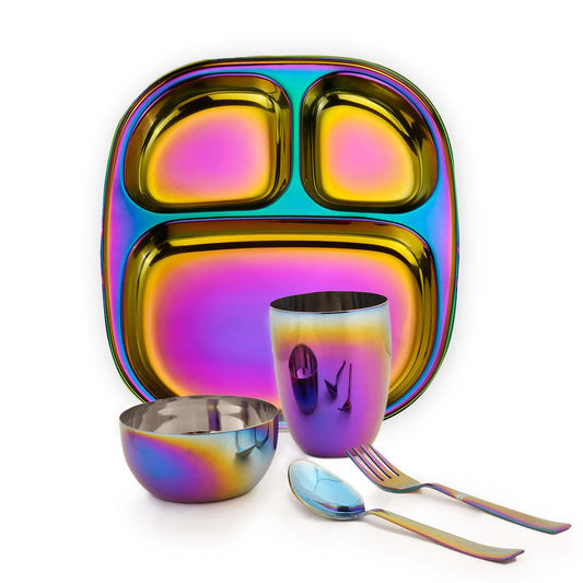 Rainbow Steel Dinnerware Set – 5-Piece Family Toolkit