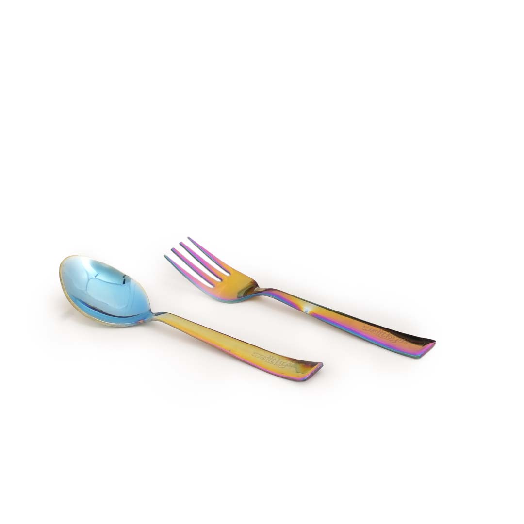 Rainbow Colour Steel Bowl Spoon Set – 4-Pack Family Collection