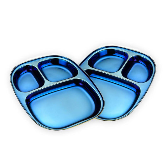 Electric Blue Steel Plates – 2-Pack Divided Dinner Plates