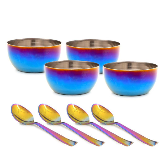 Rainbow Colour Steel Bowl Spoon Set – 4-Pack Family Collection