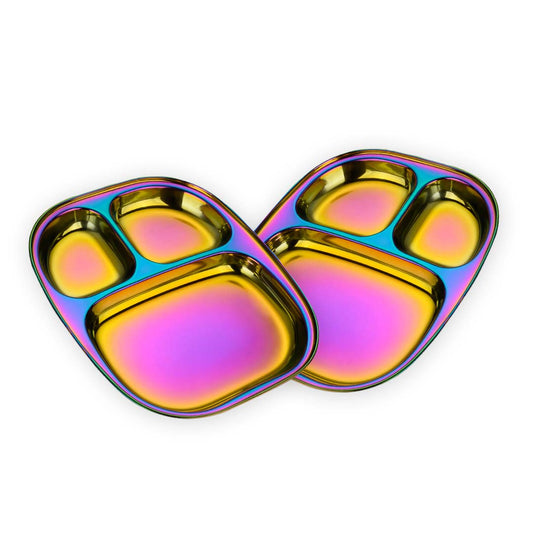 Rainbow Colour Steel Plates – 2-Pack Divided Dinner Plates