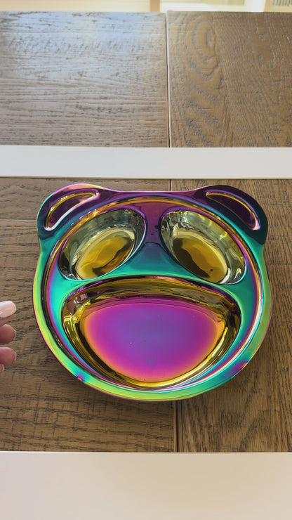 Bear-y Cute Rainbow Colour Steel Plate – Divided Dinner Plate
