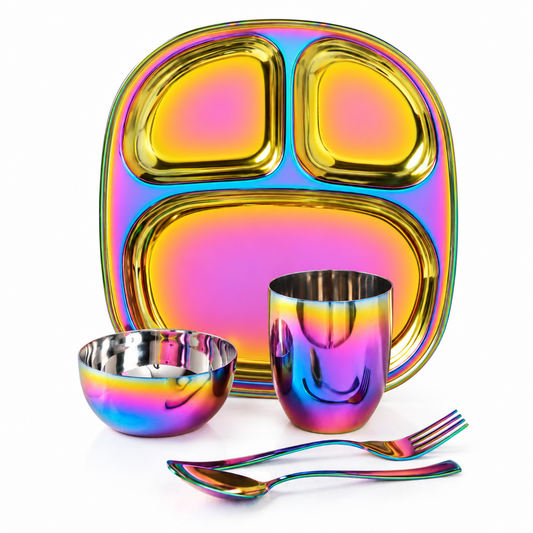 Wellthya 2.0 Rainbow Steel Dinnerware Set – 5-Piece Family Toolkit